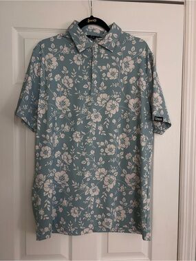 Clique Golf Friday Flowers Blue Golf Polo